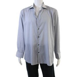 Ravazzolo Mens Button Front Long Sleeve Printed Dress Shirt Navy White Size 18